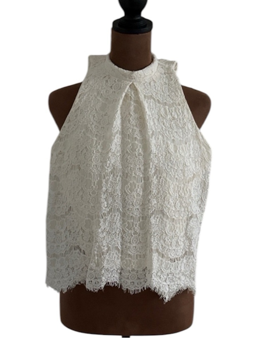 Fire Los Angeles cream lace high-neck sleeveless blouse size Small